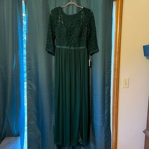 3/4-sleeve illusion lace and mesh bridesmaid dress